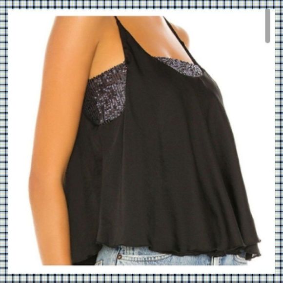 NWT, Free People, Turn It On Black Cami w/Purple Sequin Bandeau - Picture 3 of 3